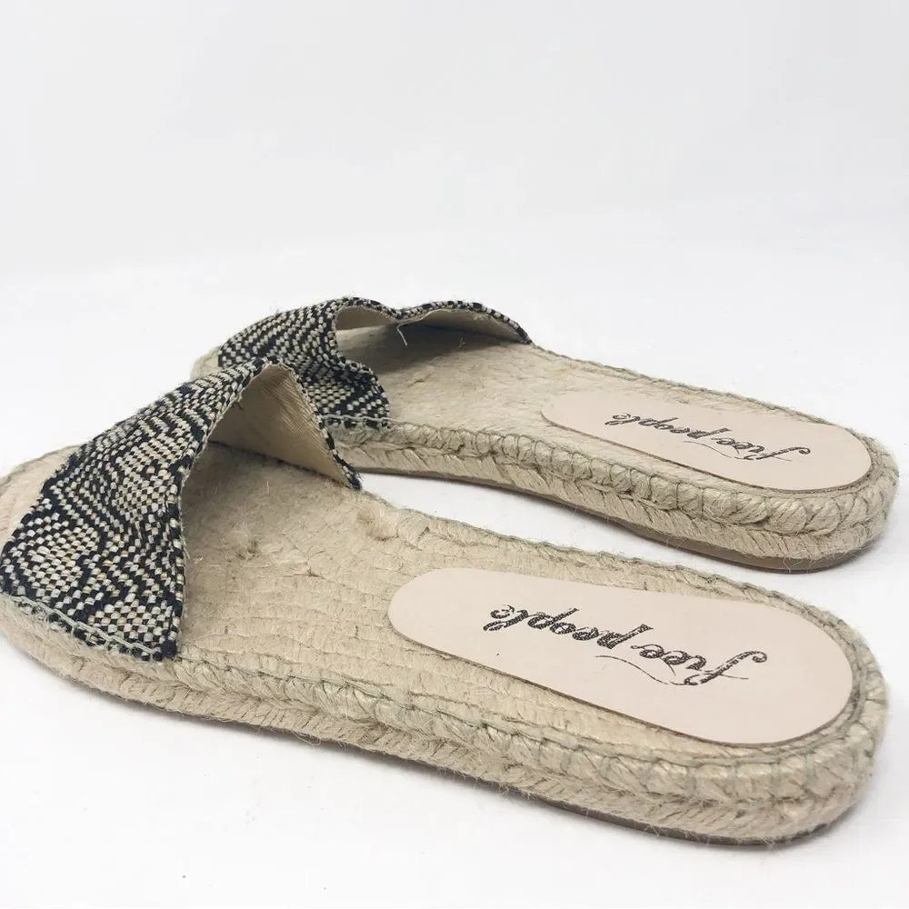 FREE PEOPLE | Beach Front Espadrille Woven Slides Black & Beige NEW Women’s 7